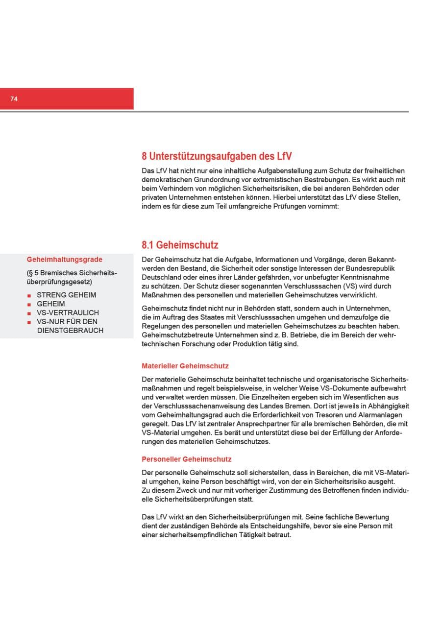 Seite 74 des Verfassungsschutzbericht 2010 Bremen