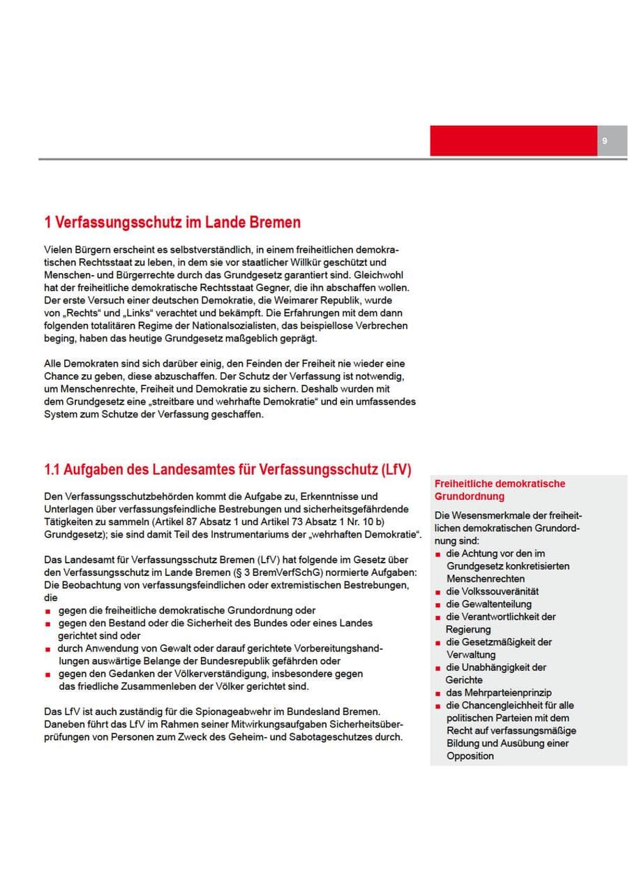 Seite 9 des Verfassungsschutzbericht 2010 Bremen