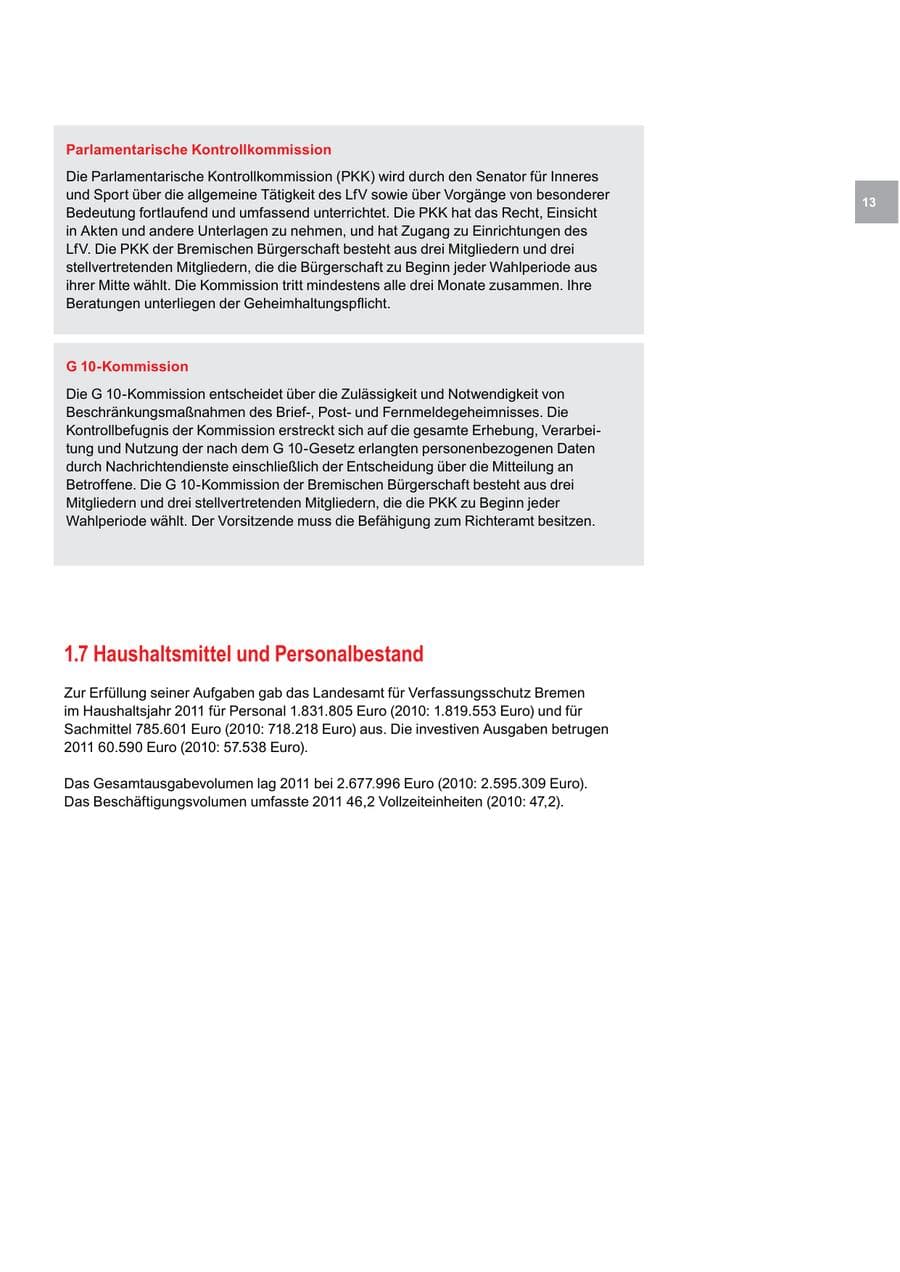 Seite 13 des Verfassungsschutzbericht 2011 Bremen