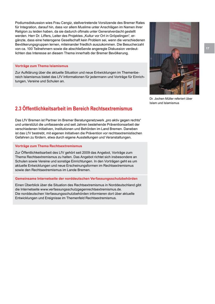 Seite 17 des Verfassungsschutzbericht 2011 Bremen