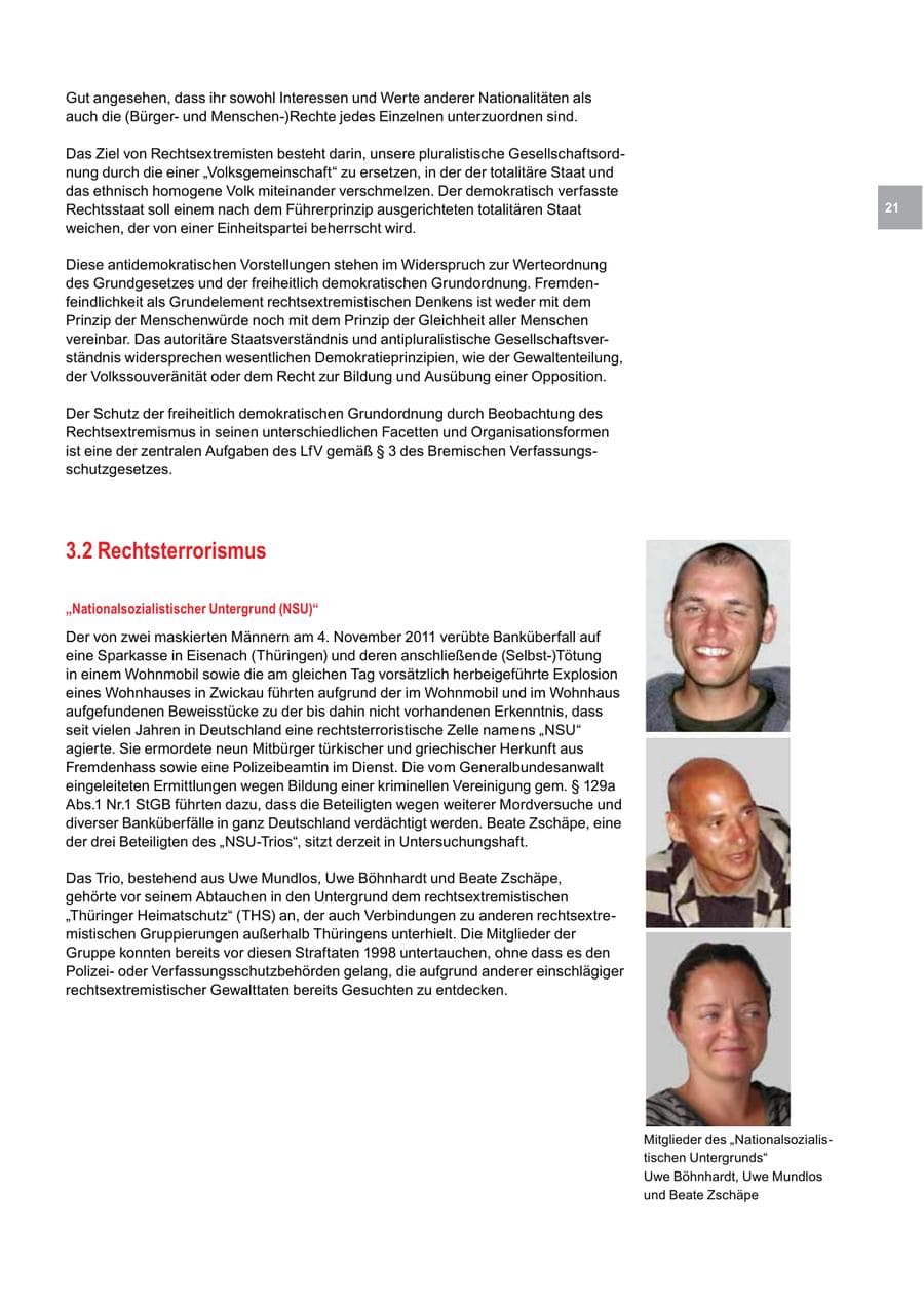 Seite 21 des Verfassungsschutzbericht 2011 Bremen