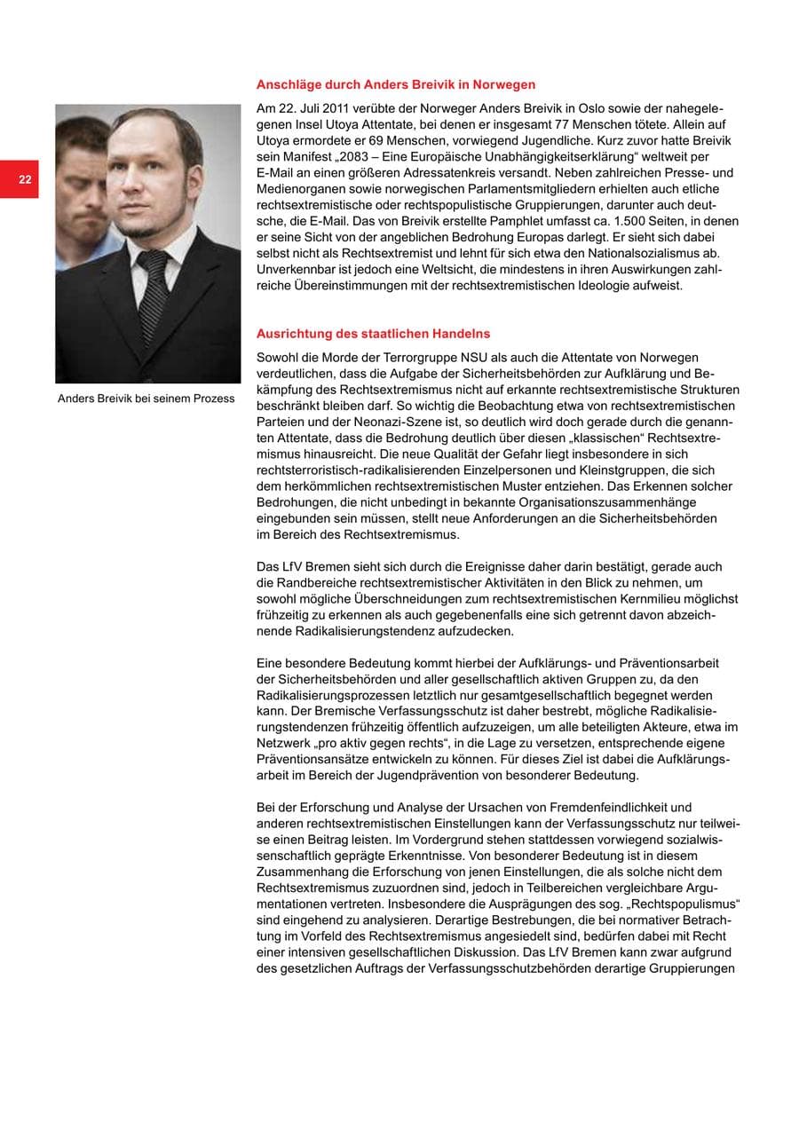 Seite 22 des Verfassungsschutzbericht 2011 Bremen