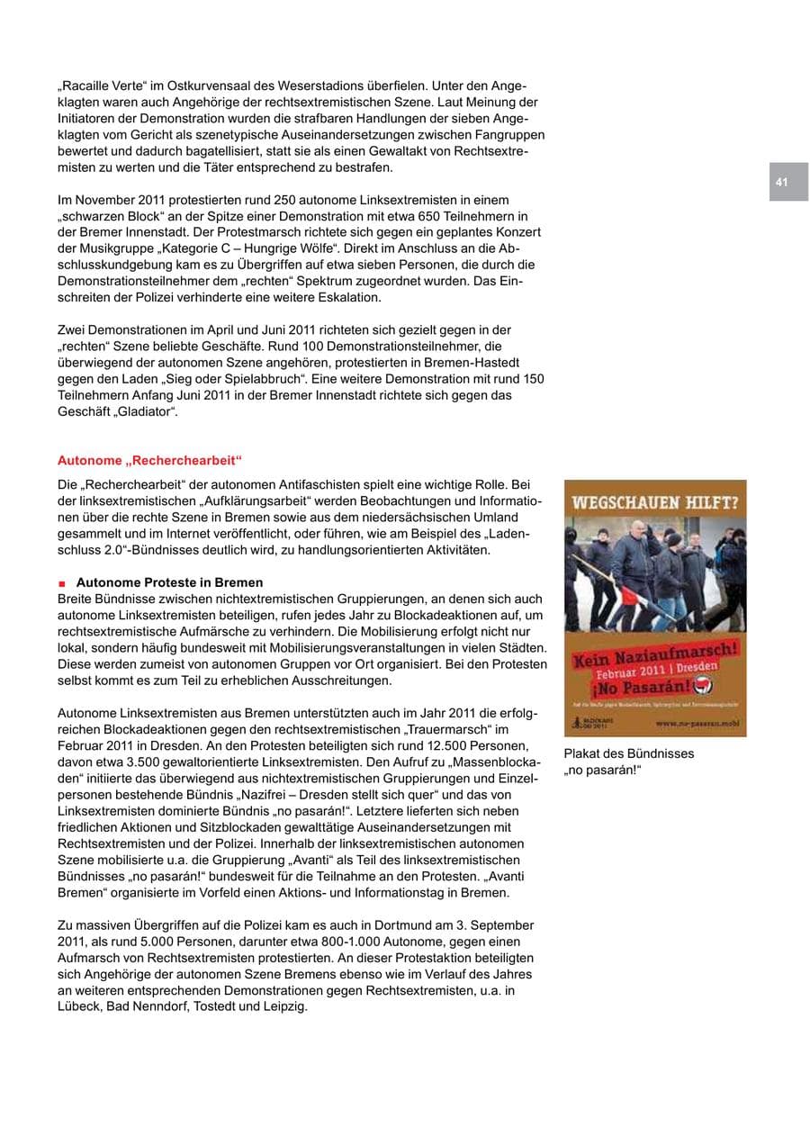 Seite 41 des Verfassungsschutzbericht 2011 Bremen