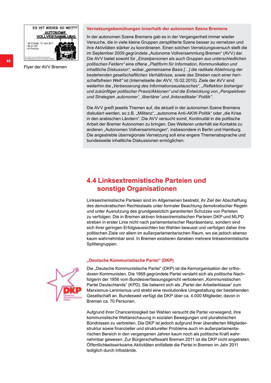 Seite 46 des Verfassungsschutzbericht 2011 Bremen