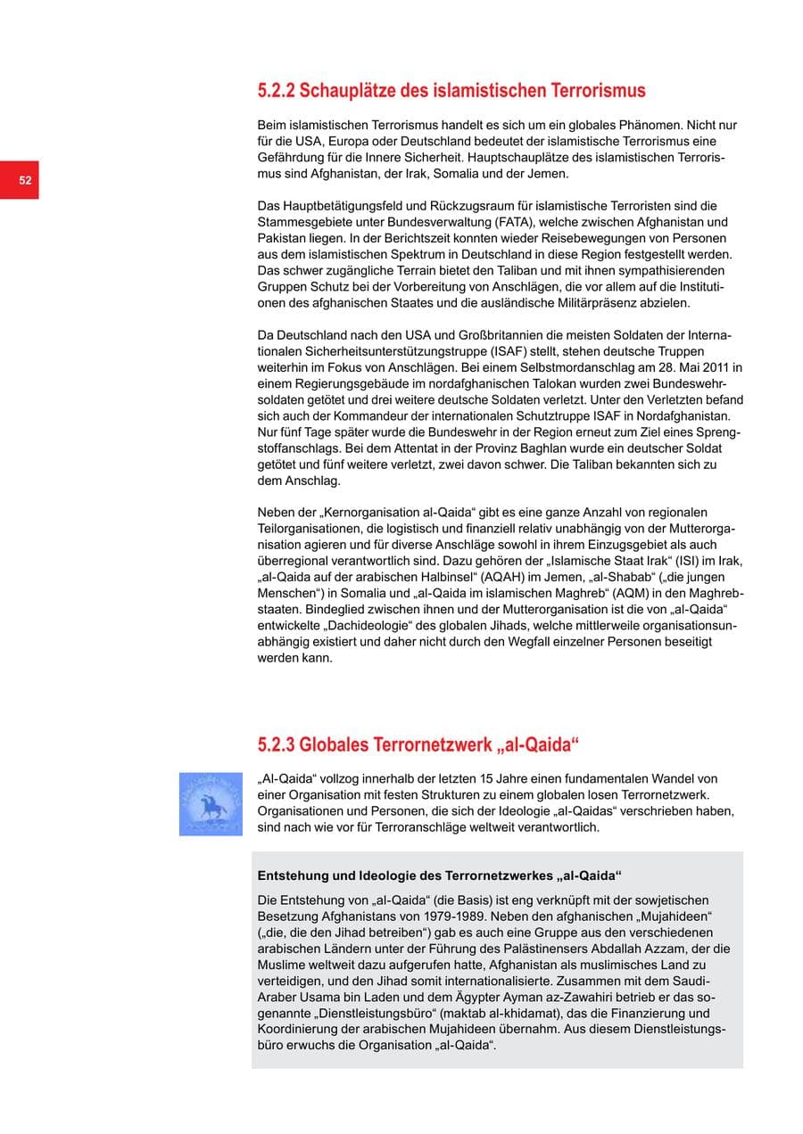Seite 52 des Verfassungsschutzbericht 2011 Bremen