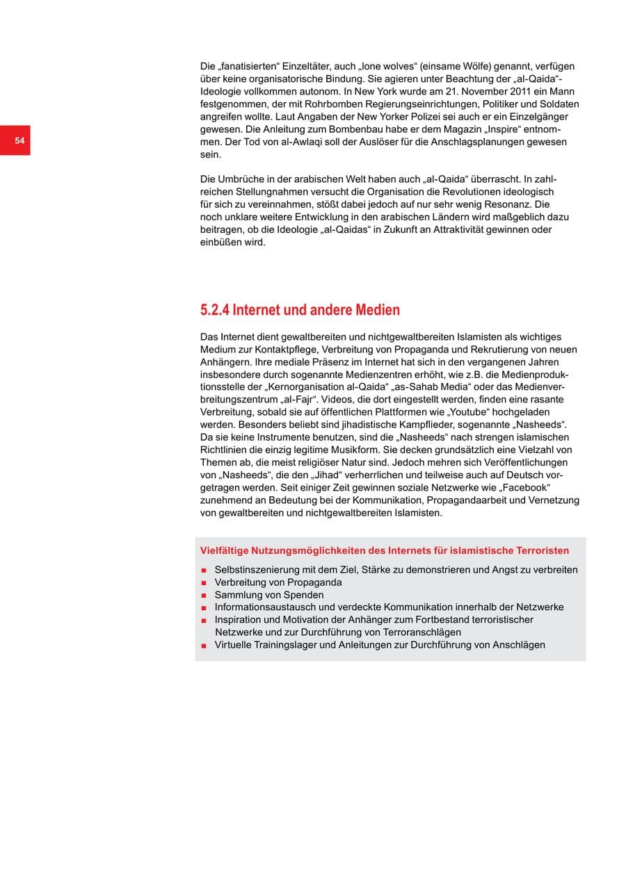 Seite 54 des Verfassungsschutzbericht 2011 Bremen