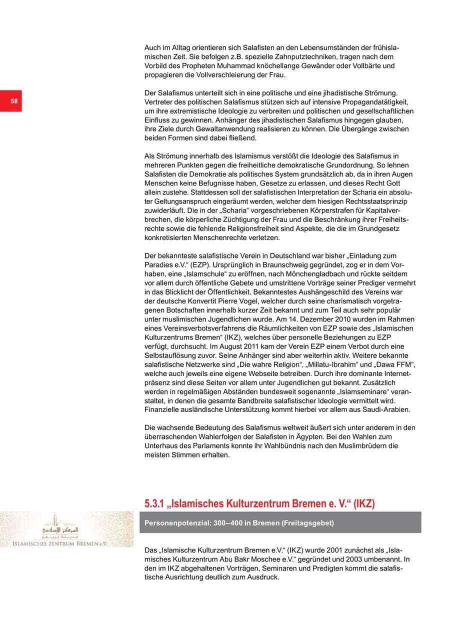 Seite 58 des Verfassungsschutzbericht 2011 Bremen