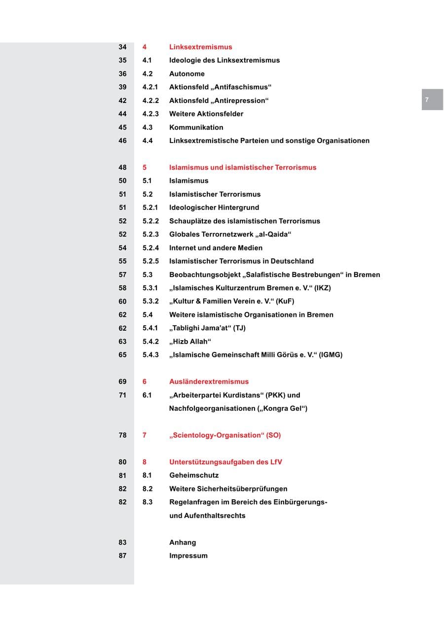 Seite 7 des Verfassungsschutzbericht 2011 Bremen
