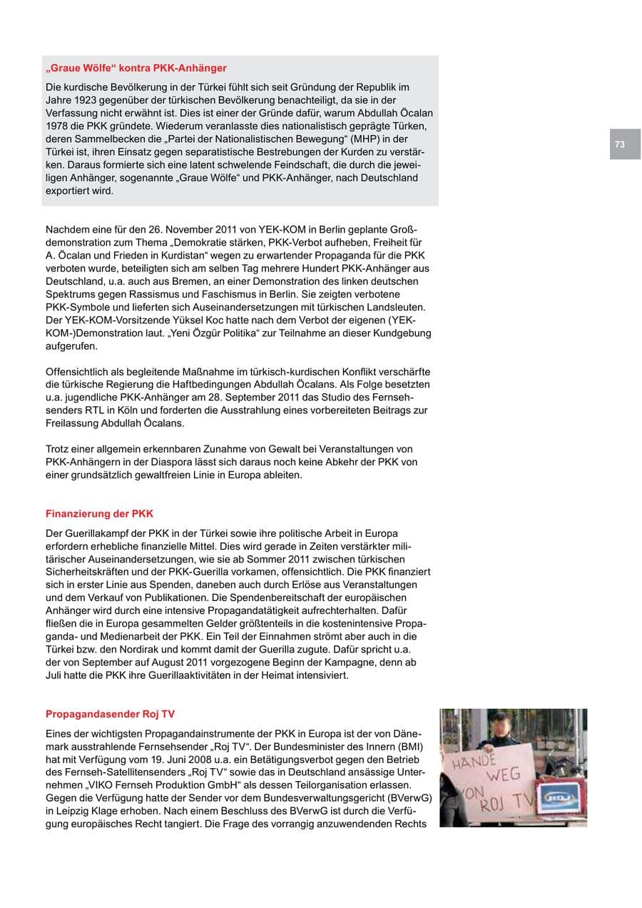 Seite 73 des Verfassungsschutzbericht 2011 Bremen