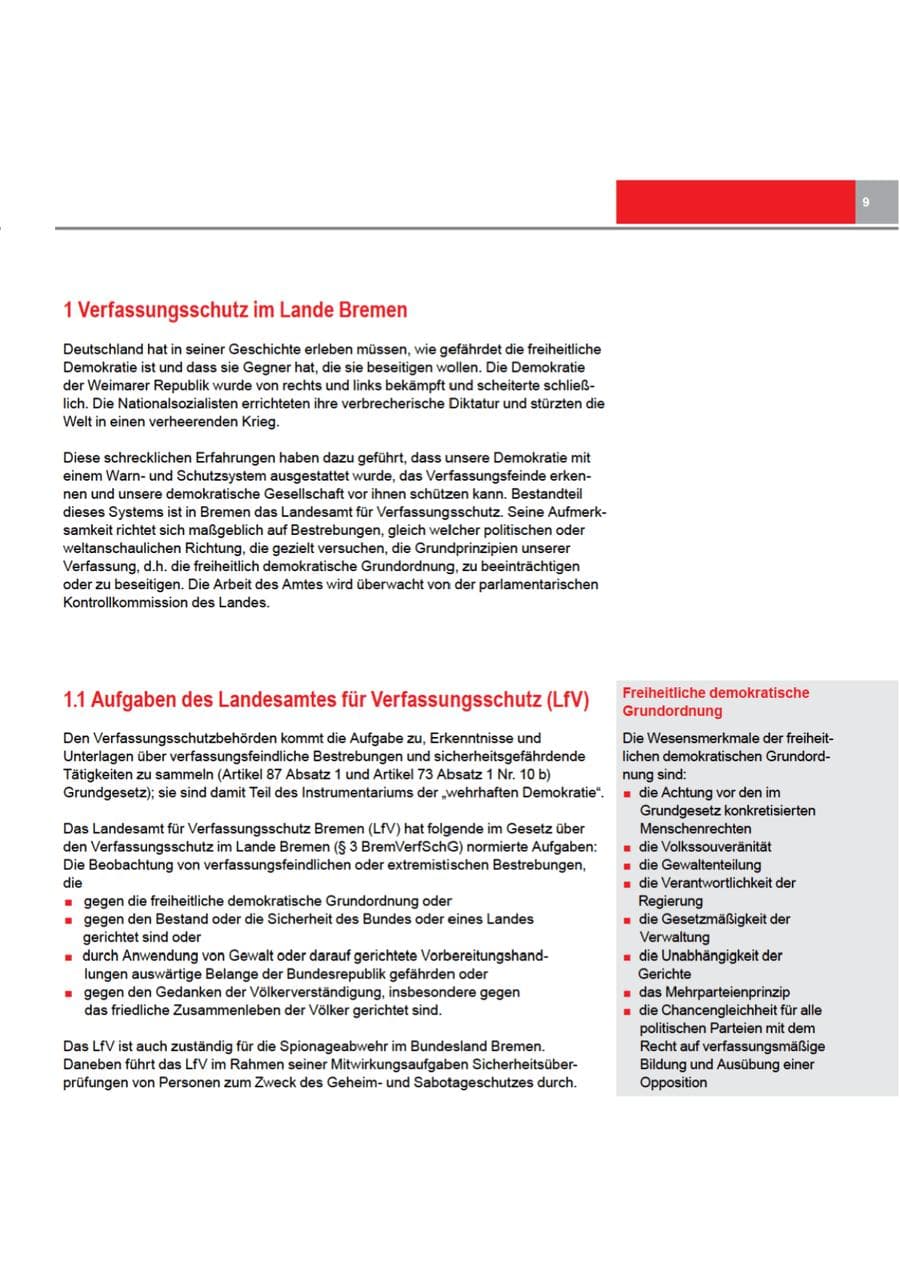 Seite 9 des Verfassungsschutzbericht 2011 Bremen