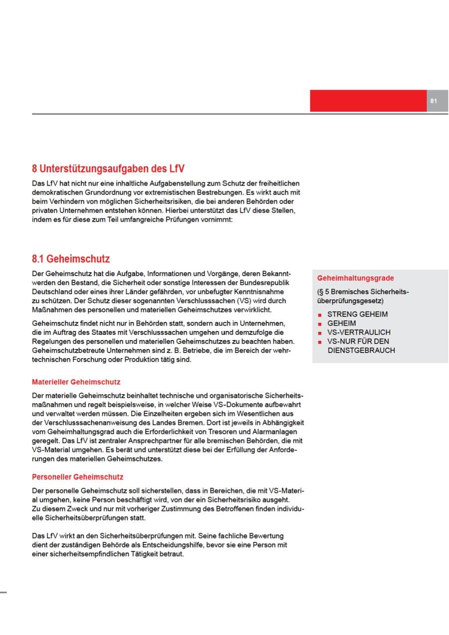 Seite 81 des Verfassungsschutzbericht 2011 Bremen