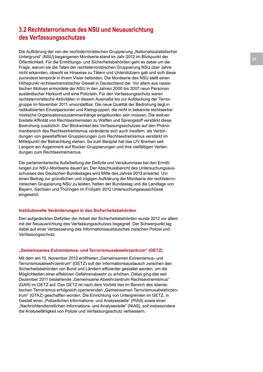 Seite 23 des Verfassungsschutzbericht 2012 Bremen