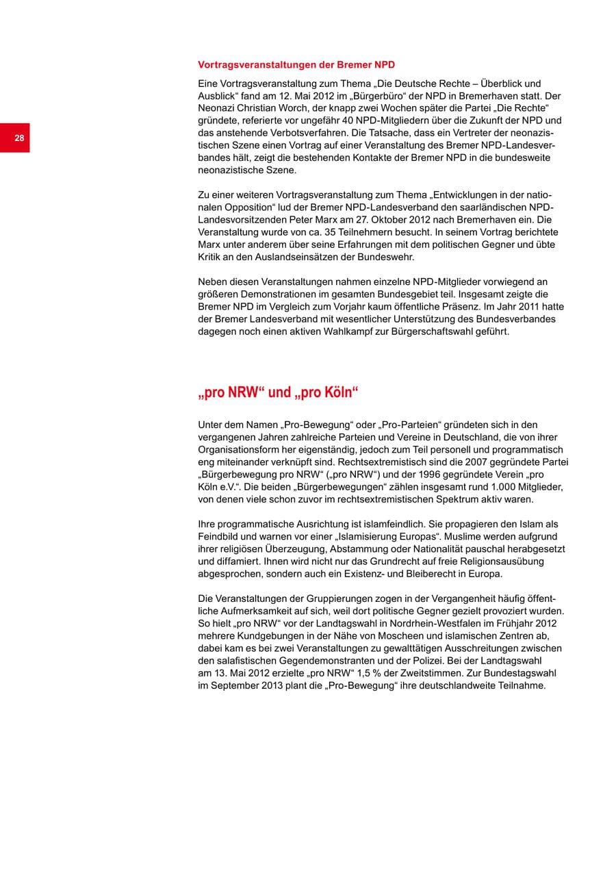 Seite 28 des Verfassungsschutzbericht 2012 Bremen
