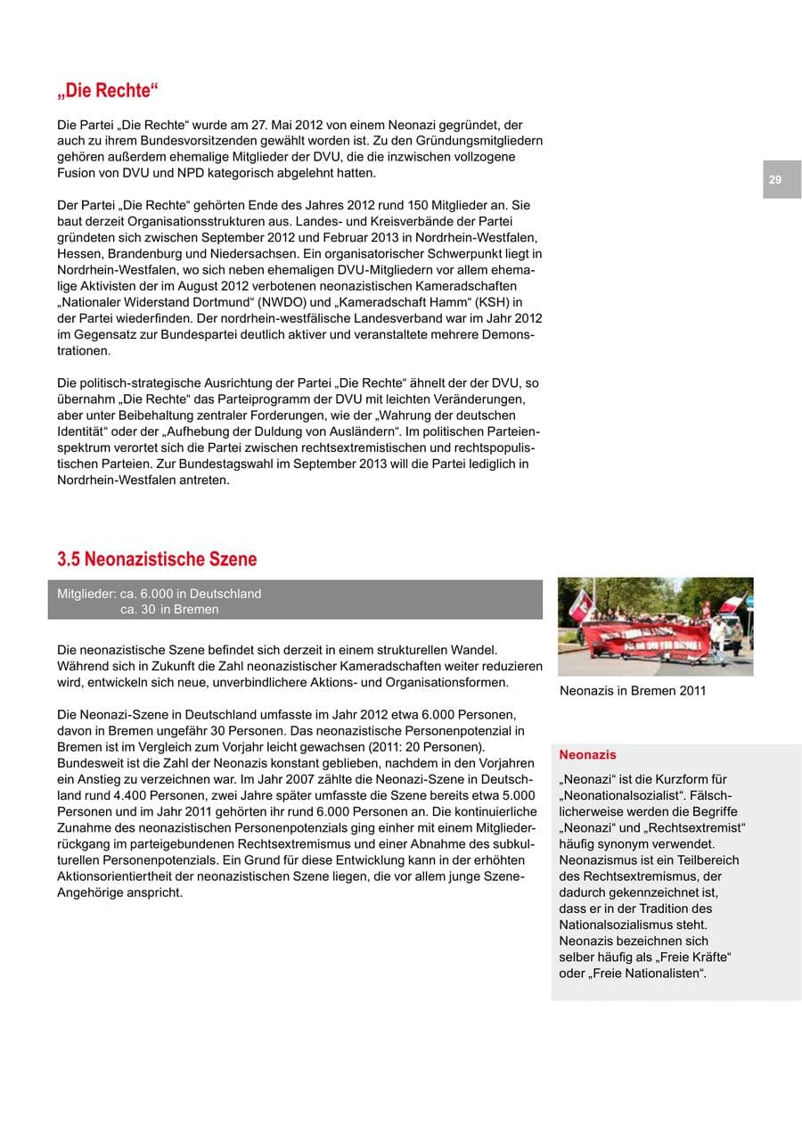 Seite 29 des Verfassungsschutzbericht 2012 Bremen