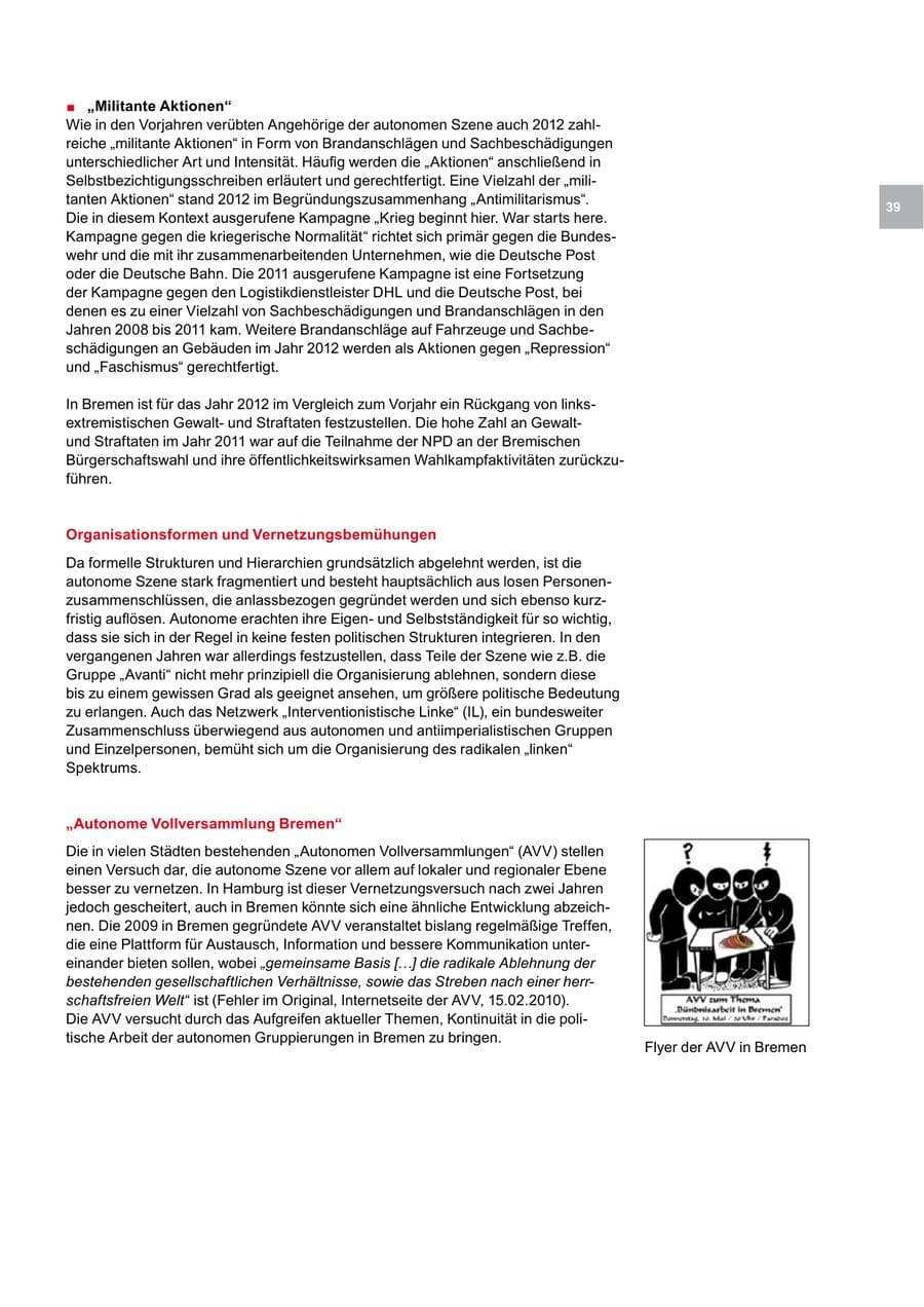 Seite 39 des Verfassungsschutzbericht 2012 Bremen