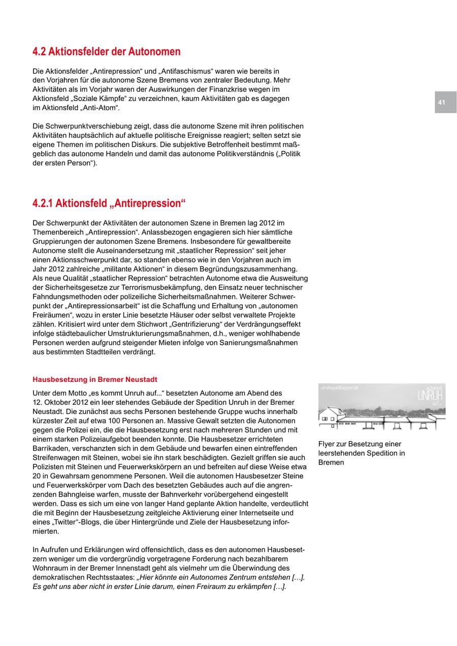 Seite 41 des Verfassungsschutzbericht 2012 Bremen