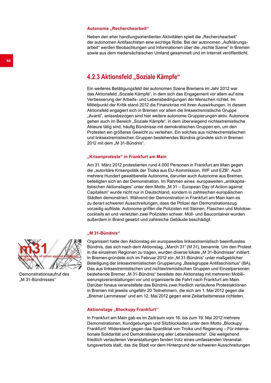 Seite 44 des Verfassungsschutzbericht 2012 Bremen