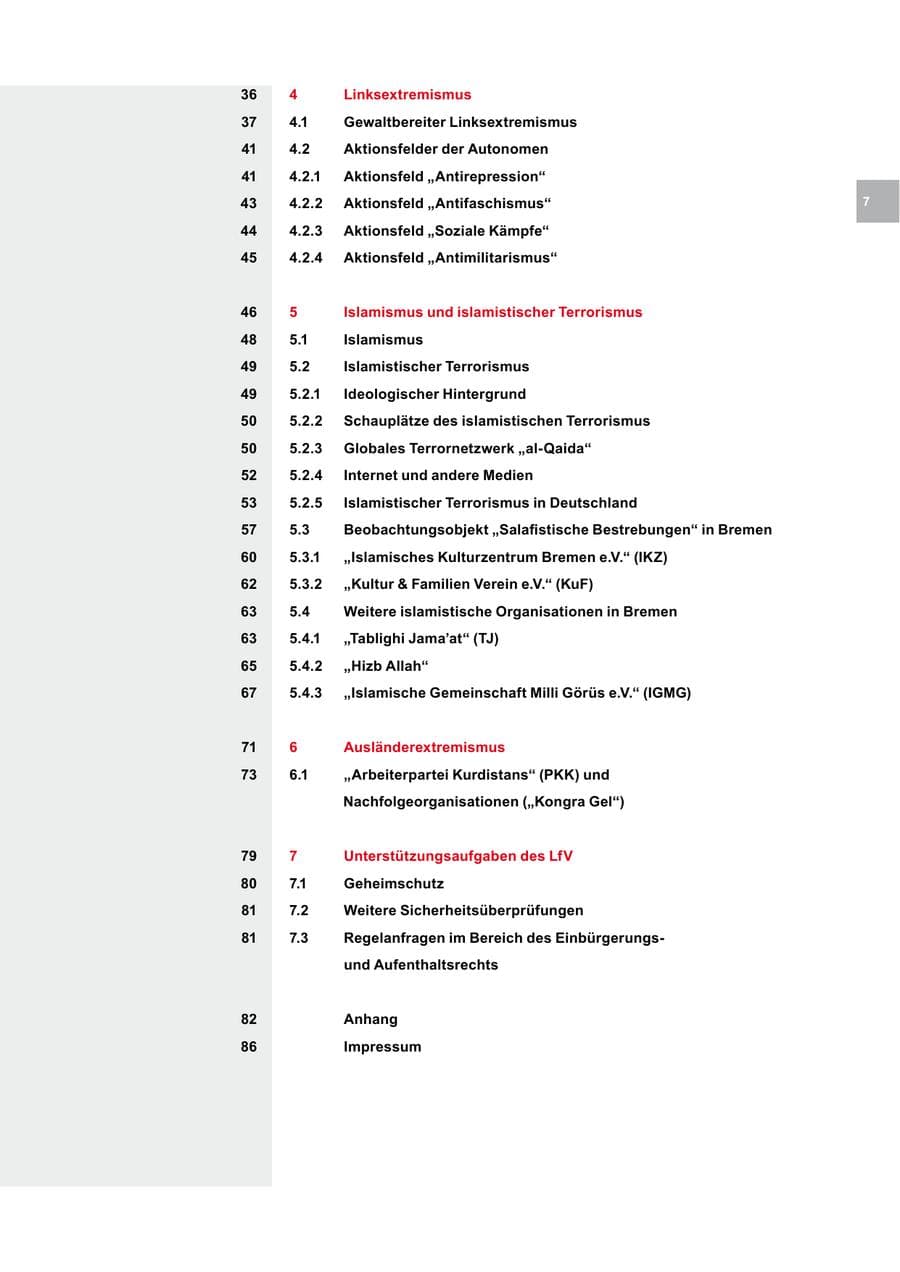 Seite 7 des Verfassungsschutzbericht 2012 Bremen