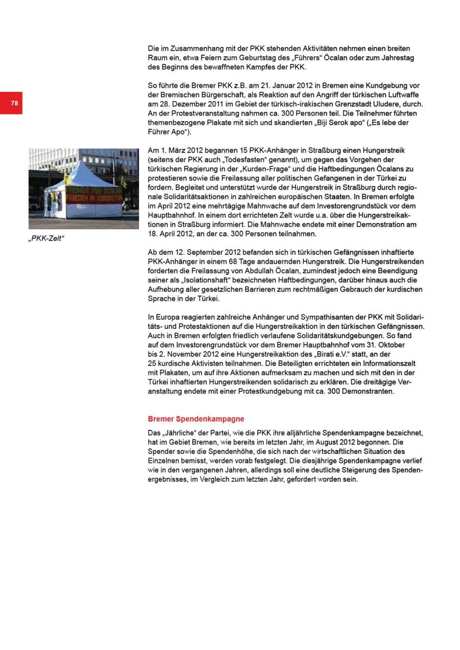 Seite 78 des Verfassungsschutzbericht 2012 Bremen