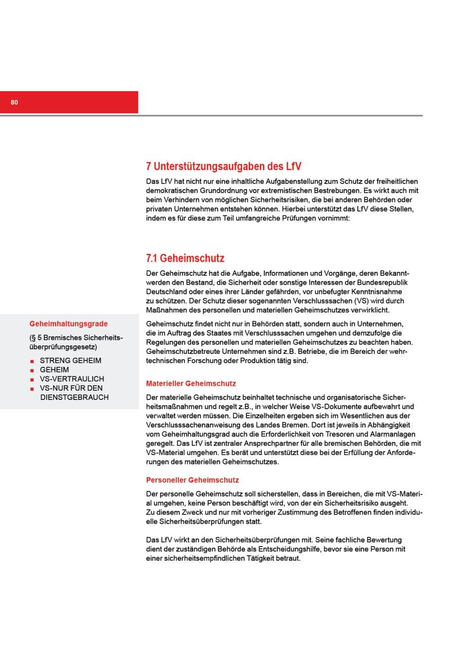Seite 80 des Verfassungsschutzbericht 2012 Bremen