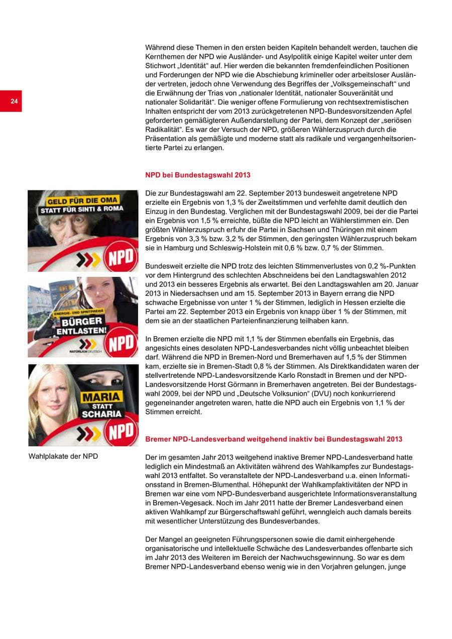 Seite 24 des Verfassungsschutzbericht 2013 Bremen