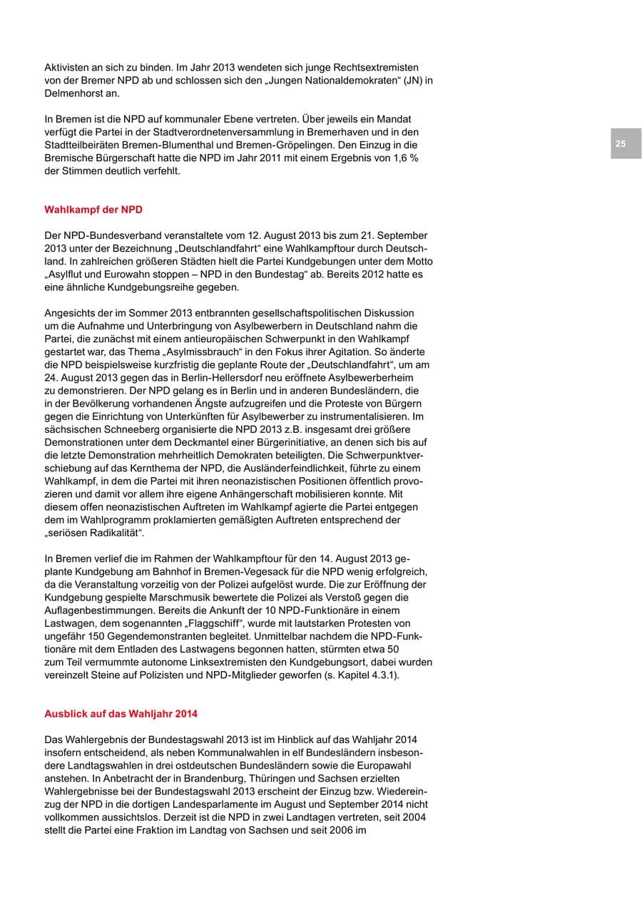 Seite 25 des Verfassungsschutzbericht 2013 Bremen