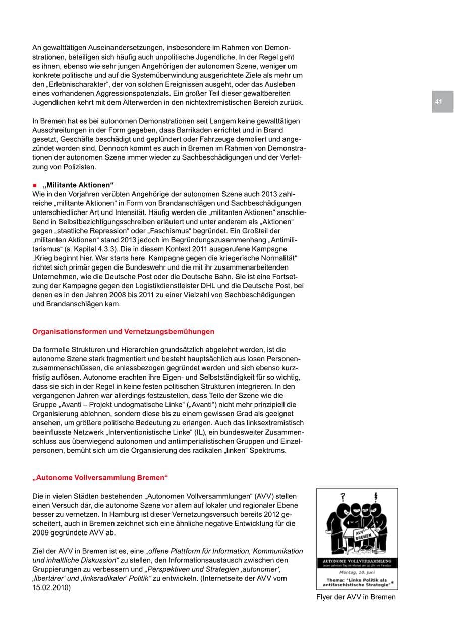 Seite 41 des Verfassungsschutzbericht 2013 Bremen