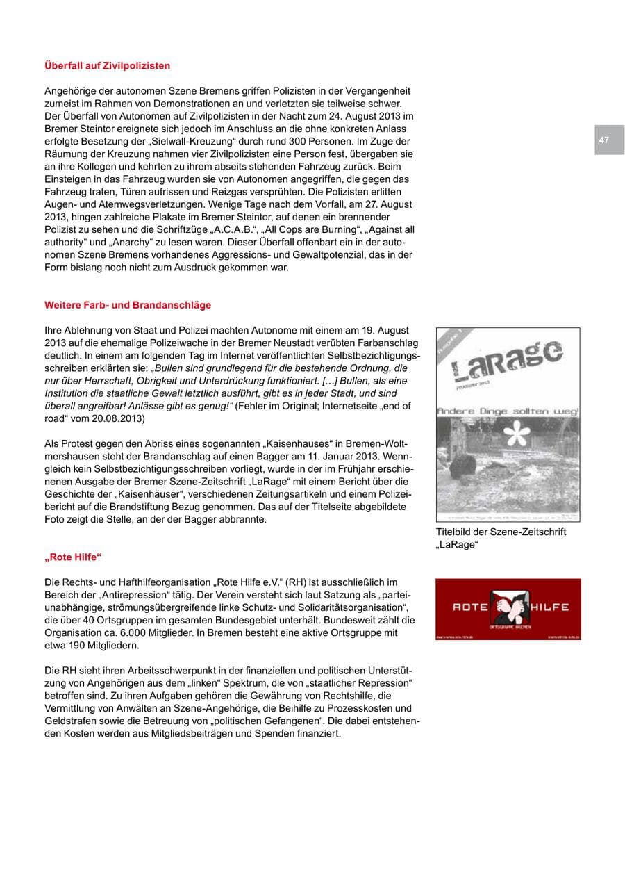 Seite 47 des Verfassungsschutzbericht 2013 Bremen