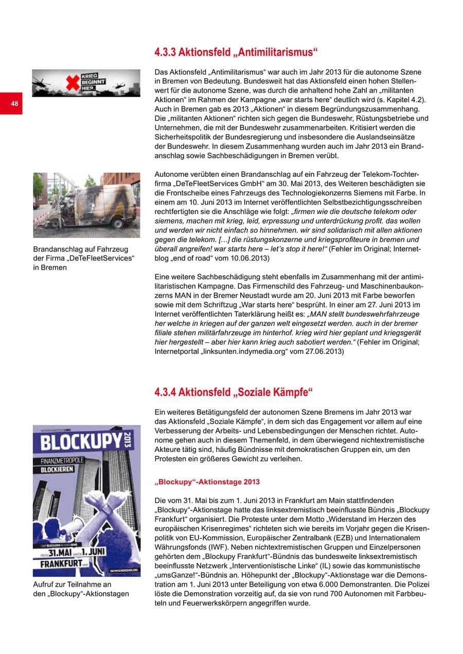 Seite 48 des Verfassungsschutzbericht 2013 Bremen