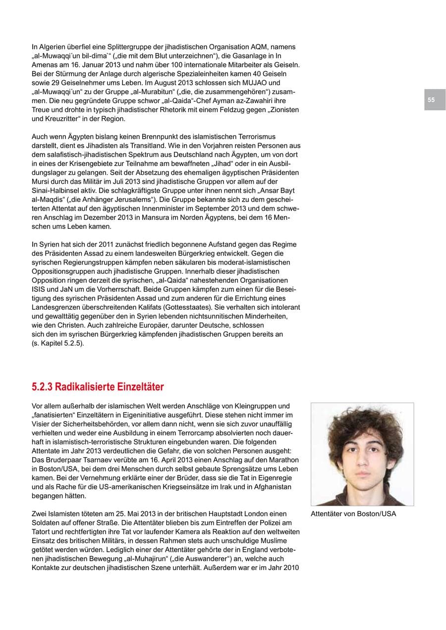 Seite 55 des Verfassungsschutzbericht 2013 Bremen
