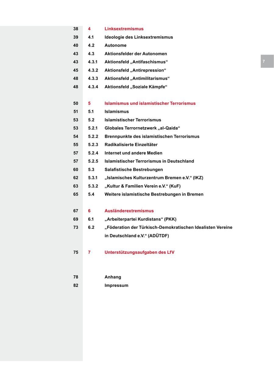 Seite 7 des Verfassungsschutzbericht 2013 Bremen