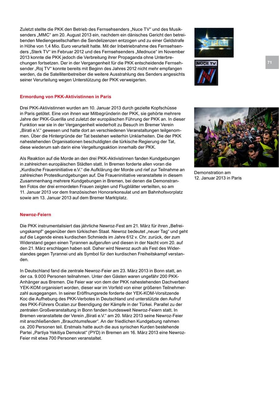 Seite 71 des Verfassungsschutzbericht 2013 Bremen