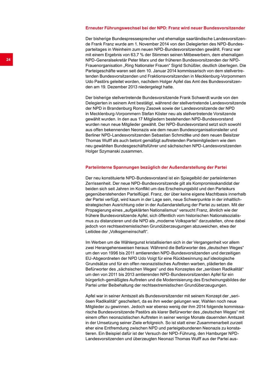 Seite 24 des Verfassungsschutzbericht 2014 Bremen