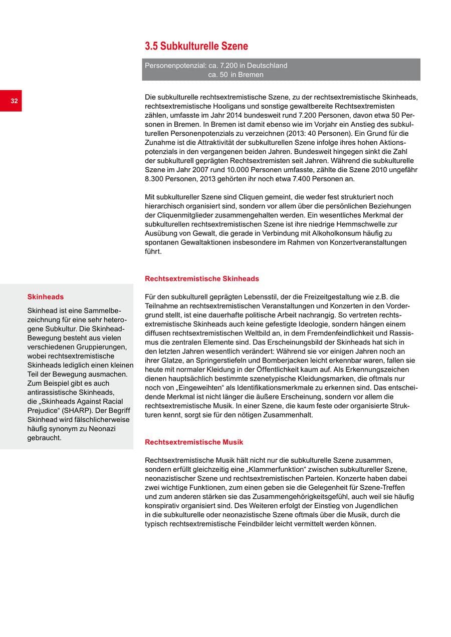 Seite 32 des Verfassungsschutzbericht 2014 Bremen