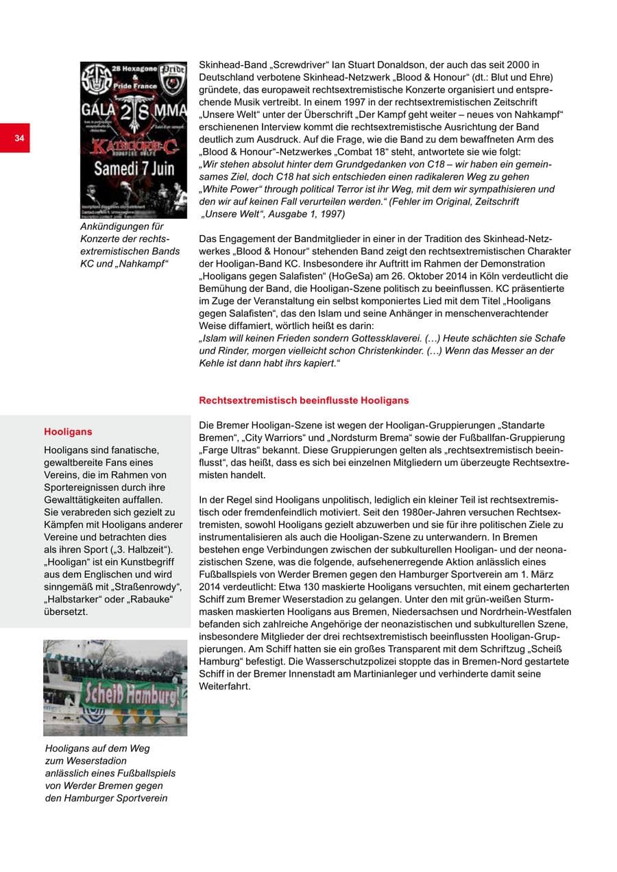 Seite 34 des Verfassungsschutzbericht 2014 Bremen