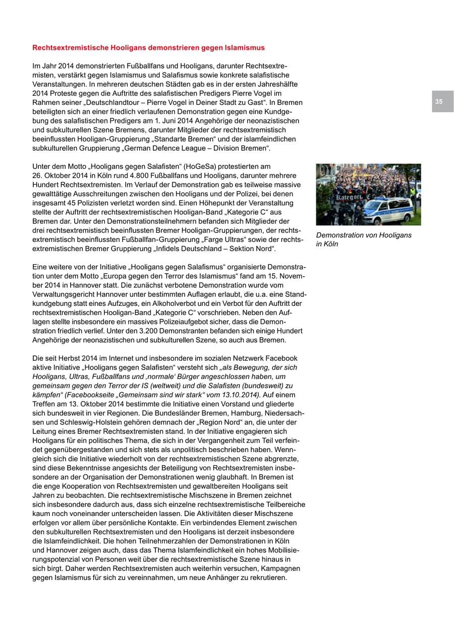 Seite 35 des Verfassungsschutzbericht 2014 Bremen