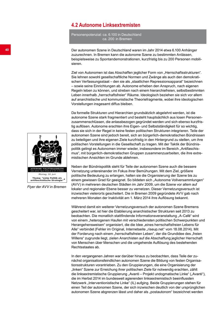 Seite 40 des Verfassungsschutzbericht 2014 Bremen