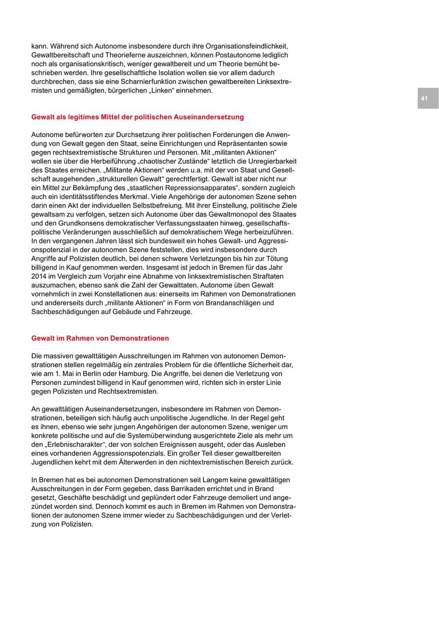 Seite 41 des Verfassungsschutzbericht 2014 Bremen