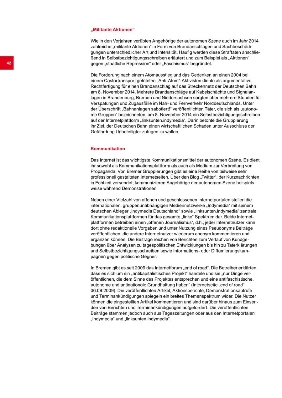 Seite 42 des Verfassungsschutzbericht 2014 Bremen