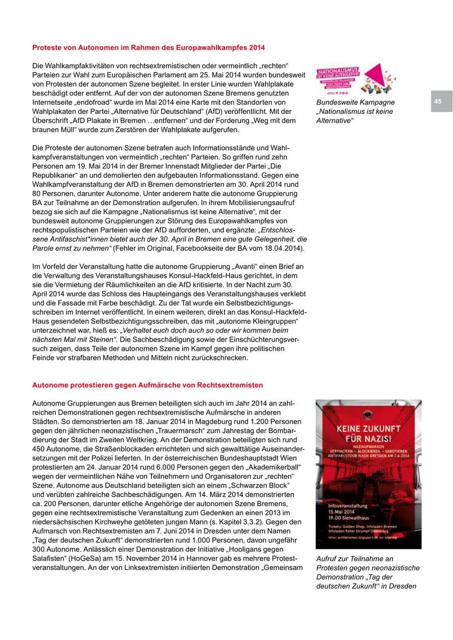 Seite 45 des Verfassungsschutzbericht 2014 Bremen