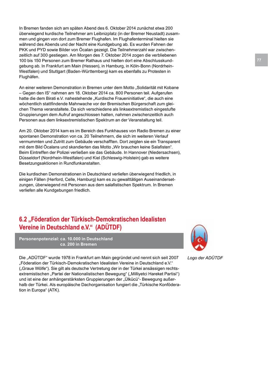 Seite 77 des Verfassungsschutzbericht 2014 Bremen