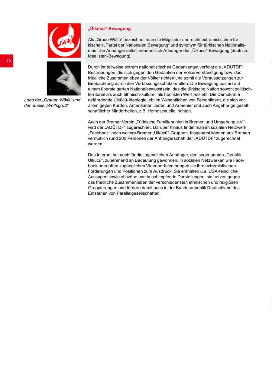 Seite 78 des Verfassungsschutzbericht 2014 Bremen
