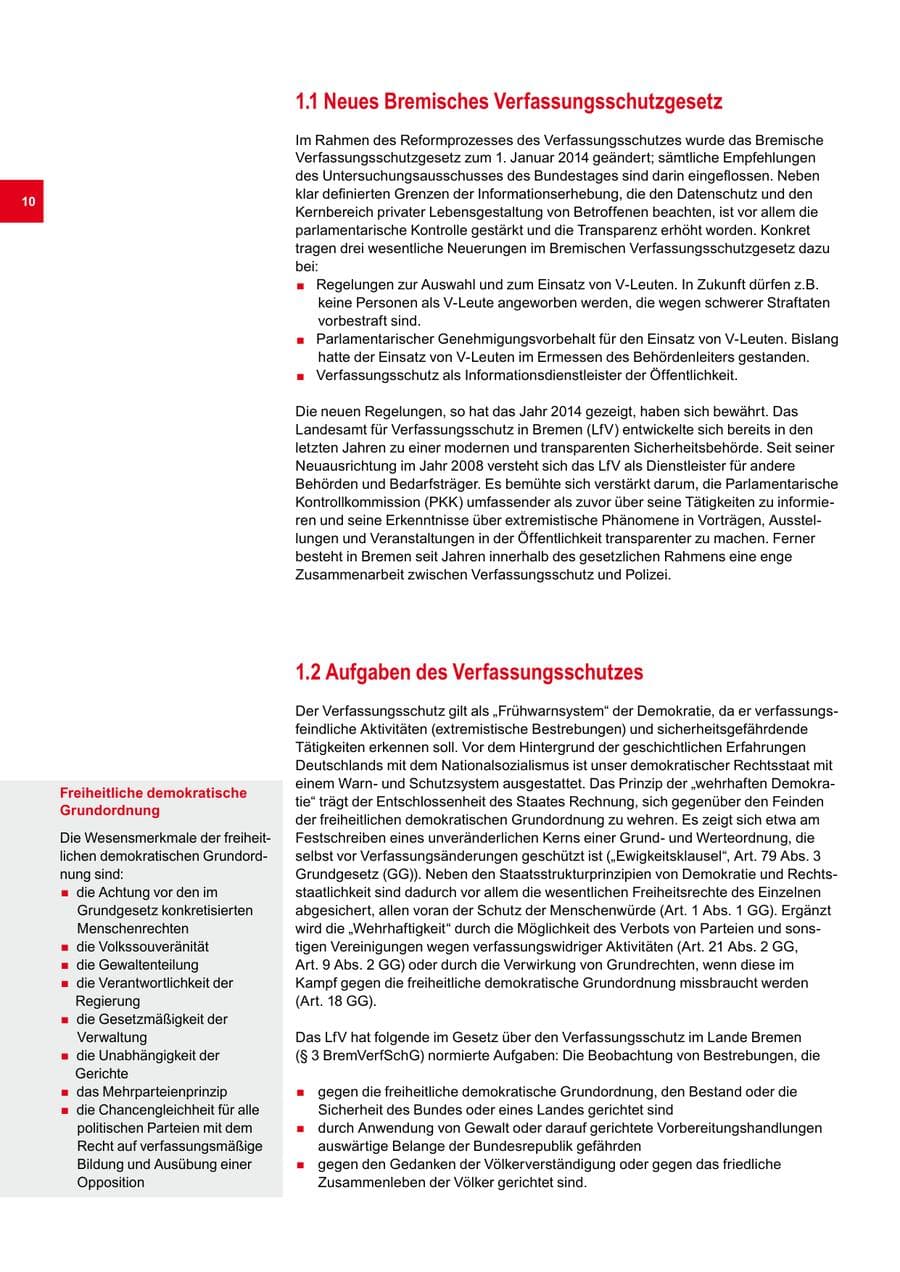 Seite 10 des Verfassungsschutzbericht 2014 Bremen