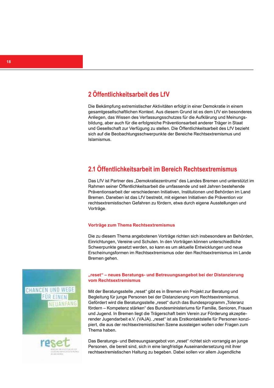 Seite 18 des Verfassungsschutzbericht 2015 Bremen