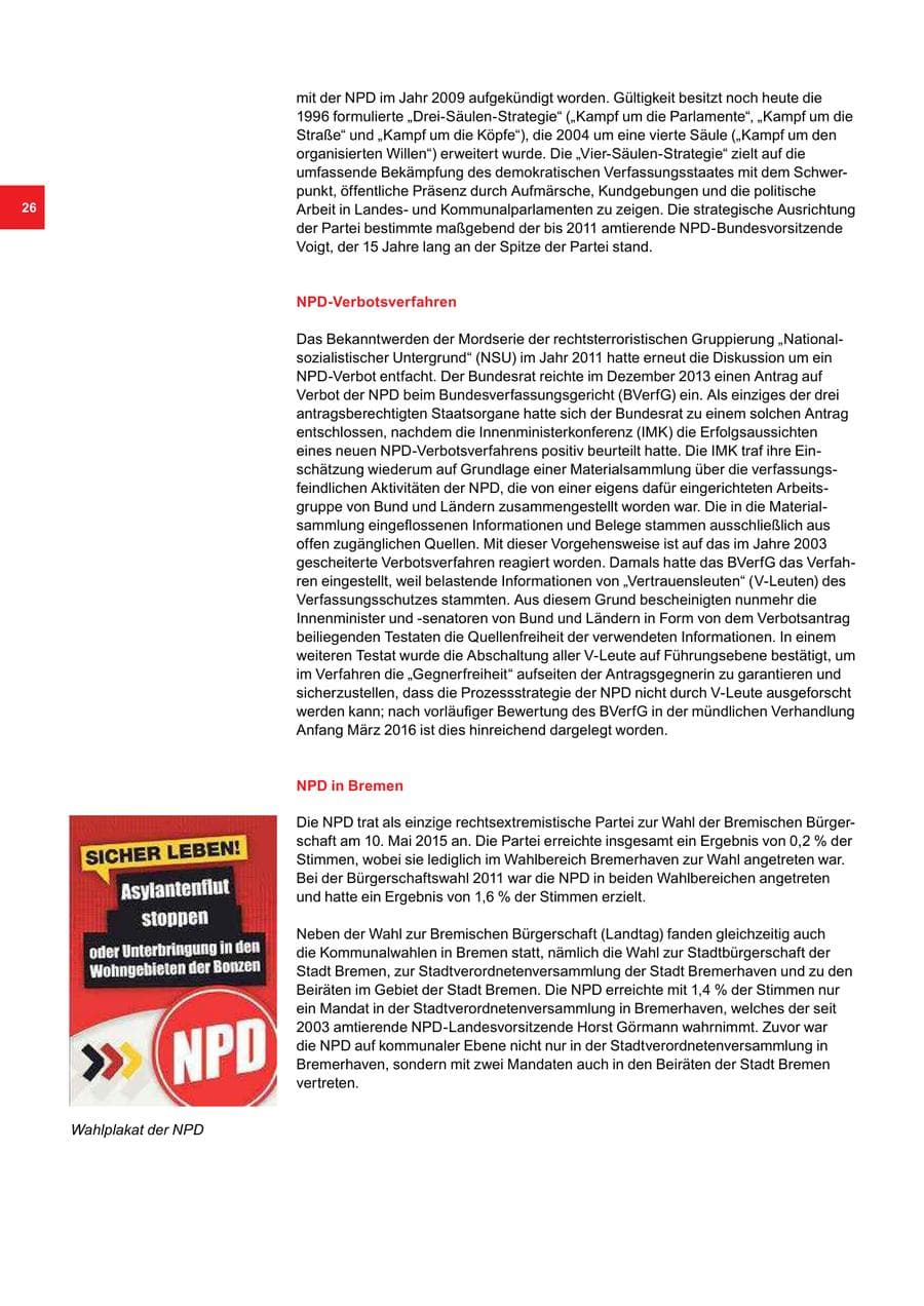 Seite 26 des Verfassungsschutzbericht 2015 Bremen