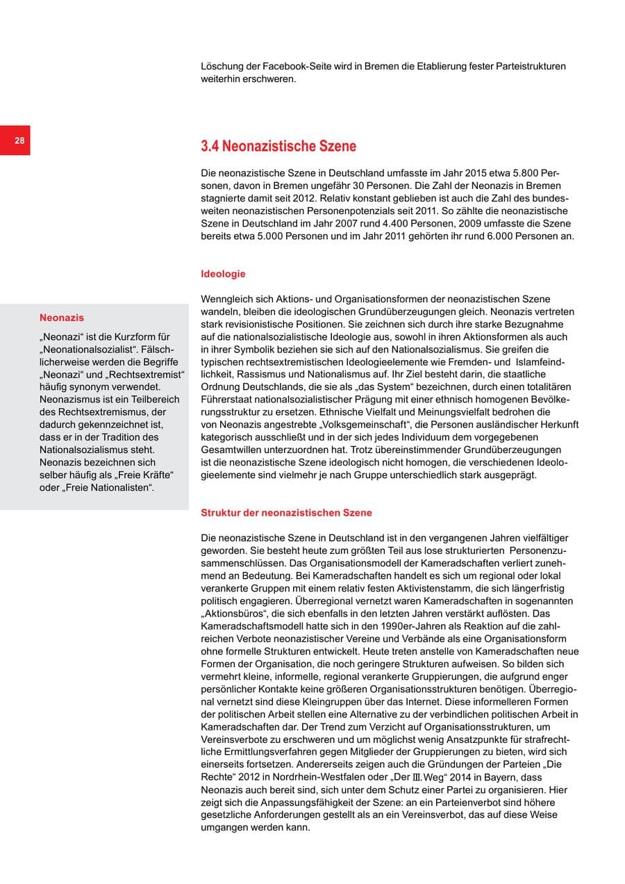 Seite 28 des Verfassungsschutzbericht 2015 Bremen