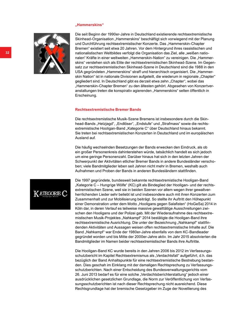 Seite 32 des Verfassungsschutzbericht 2015 Bremen