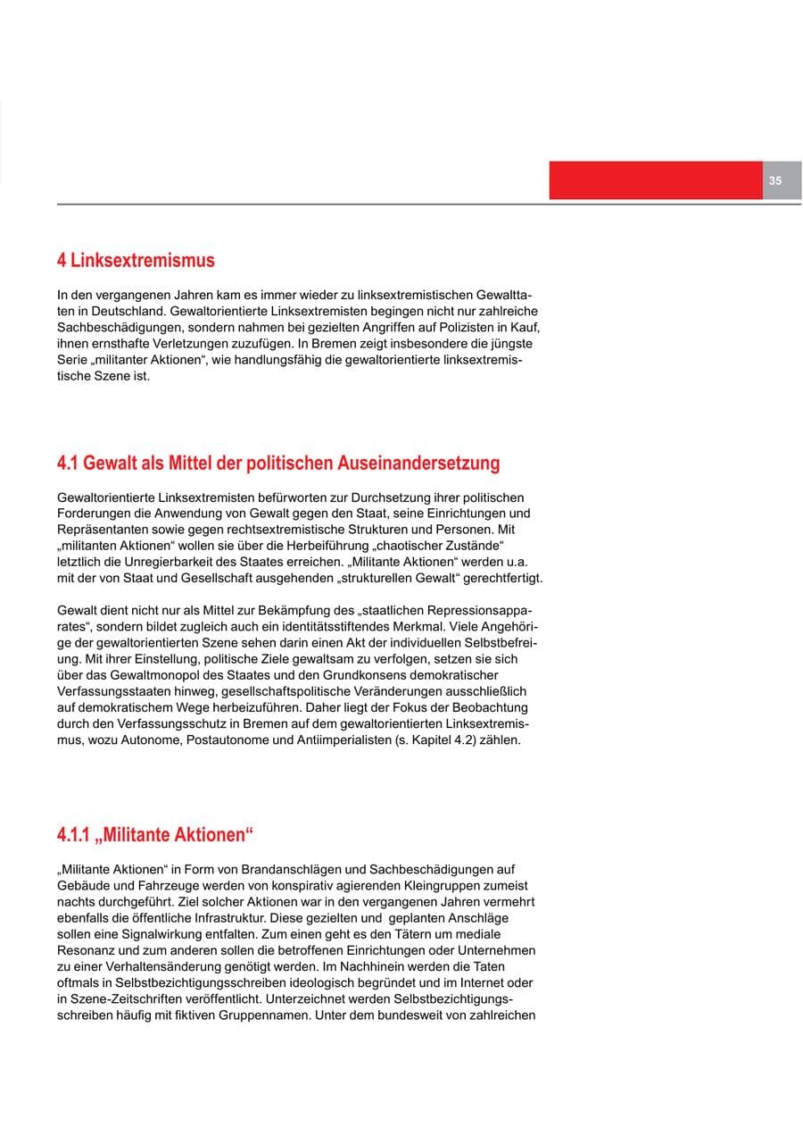 Seite 35 des Verfassungsschutzbericht 2015 Bremen