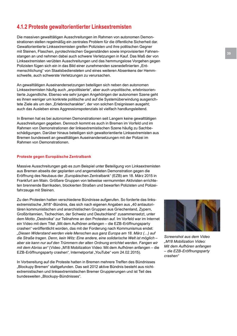 Seite 39 des Verfassungsschutzbericht 2015 Bremen