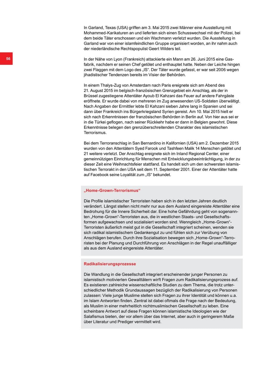 Seite 56 des Verfassungsschutzbericht 2015 Bremen